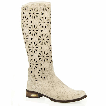 Kozaki ażurowe na płaskim Jasny beż