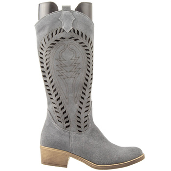 Damskie Kozaki Ażurowe Na Obcasie Ferro Szare