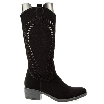 Damskie Kozaki Ażurowe Na Obcasie Ferro Czarne