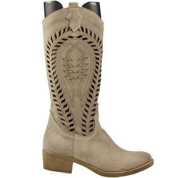 Damskie Kozaki Ażurowe Na Obcasie Ferro Beżowe