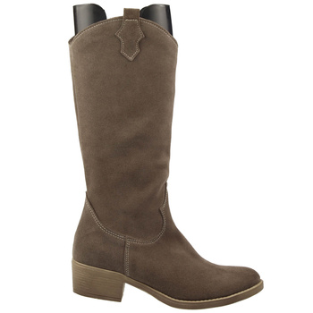 Damskie Kozaki NA Obcasie Skórzane Ciemny Beż