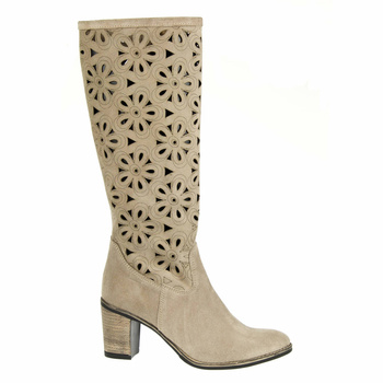 Kozaki Ażurowe Damskie Na Słupku cappuccino