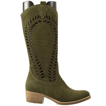 Damskie Kozaki Ażurowe Na Obcasie Ferro Oliwka