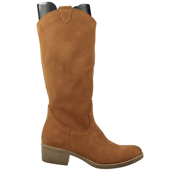 Damskie Kozaki NA Obcasie Skórzane Rude