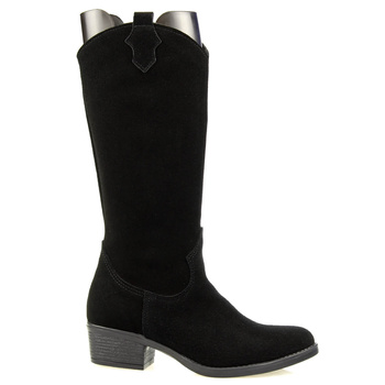 Damskie Kozaki NA Obcasie Skórzane Czarne