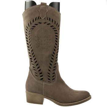 Damskie Kozaki Ażurowe Na Obcasie Ferro Ciemny Beż