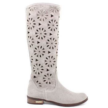 Damskie kozaki ażurowe na płaskim szare