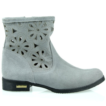 Botki Damskie na płaskim obcasie ażurowe